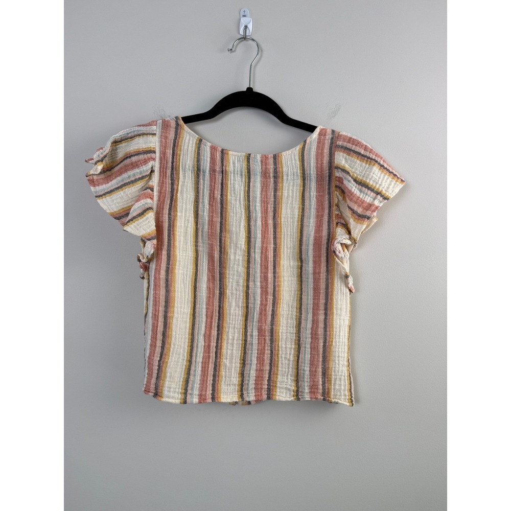 American Eagle Button Front Top Womens Small Multicolor Striped Flutter Sleeve - Picture 3 of 5